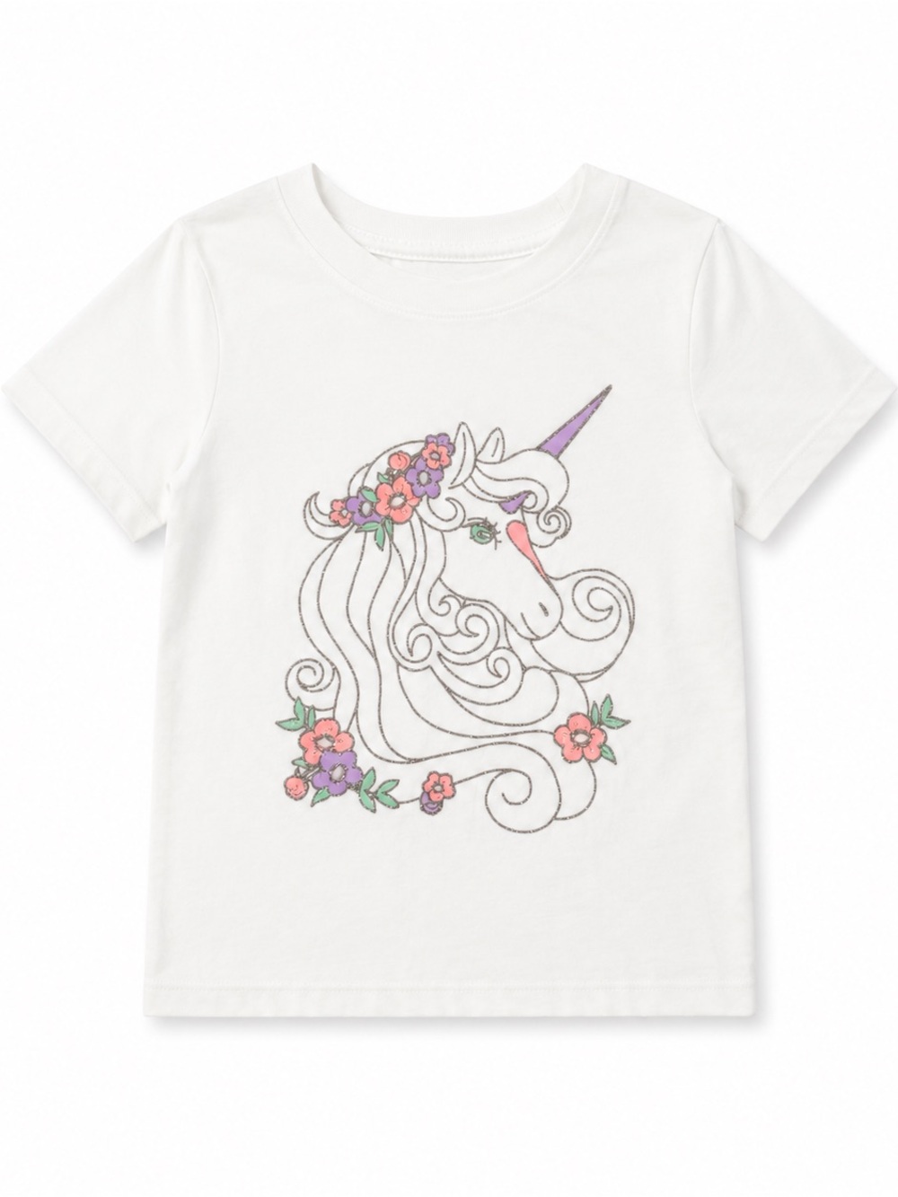 Cat & Jack White Unicorn Floral Graphic Tee